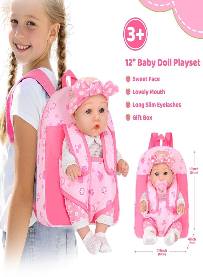 DONTNO 12" Baby Doll with Backpack Carrier in Gift Box,12 Inch Realistic Baby Dolls with Clothes and Accessories,Toy Pretend Play Collection for 3+ Child Girls Gifts - Image 3